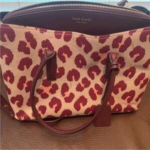 Kate Spade Maroon and Beige Animal Print Satchel